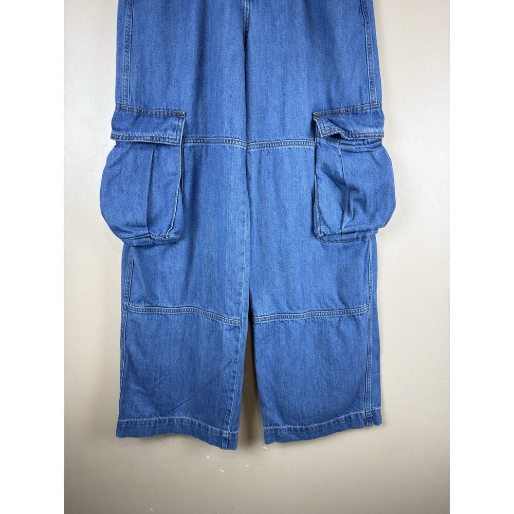 Wild Fable Women’s Mid Rise Baggy Cargo Jeans Blue Denim Wide Leg Utility Size 2 - Picture 3 of 12
